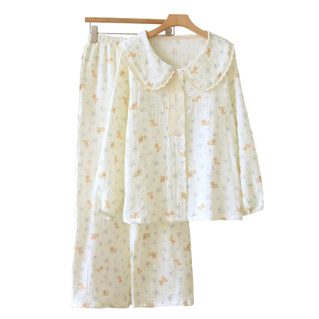 Versatile Women's Double-Layer Cotton Sleepwear Set