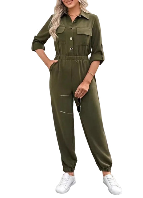 Versatile Women's Long-Sleeved Lapel Jumpsuit for Office and Casual Wear