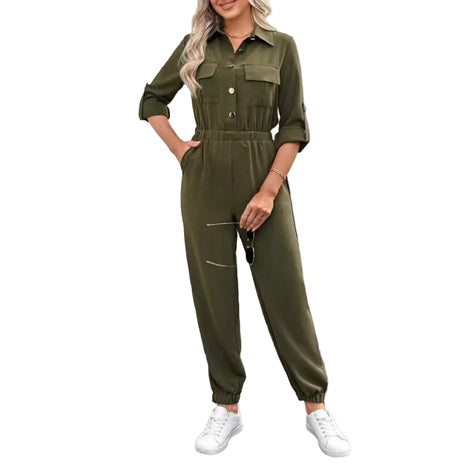 Versatile Women's Long-Sleeved Lapel Jumpsuit for Office and Casual Wear