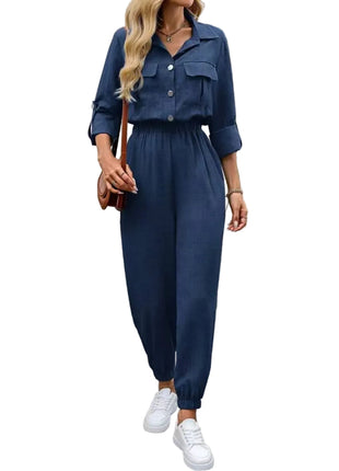 Elegant Long Sleeve Polyester One-Piece Outfit with Pockets