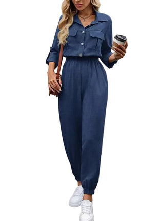 Versatile Women's Long-Sleeved Lapel Jumpsuit for Office and Casual Wear