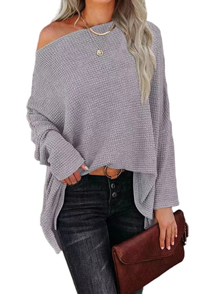 Women's Long Sleeve Crochet Floral Top | Elegant Commuter Blouse grey 