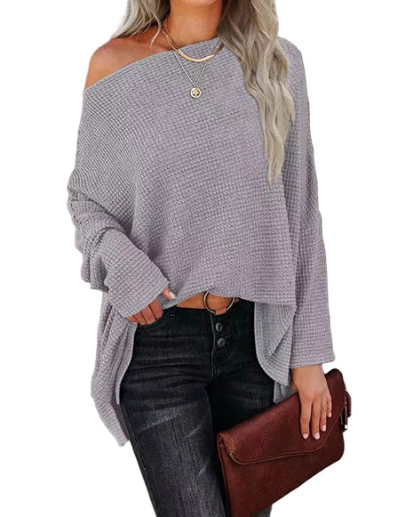 Women's Long Sleeve Crochet Floral Top | Elegant Commuter Blouse grey 
