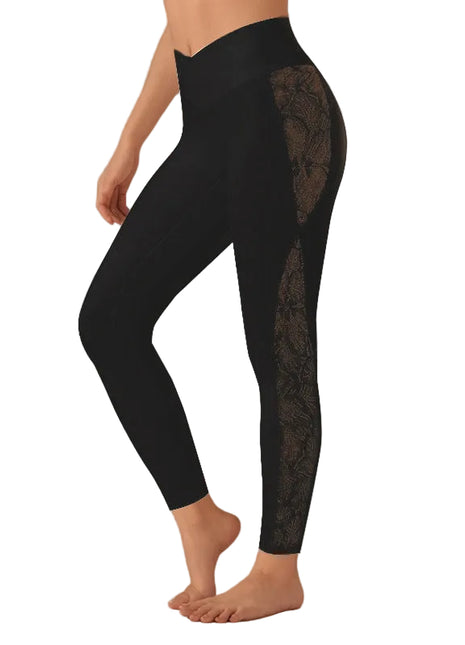 Women's Mesh Lace Stitching High Top Leggings