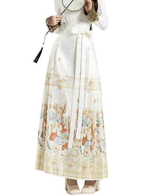 Elegant Traditional Chinese Style Floral Long Skirt