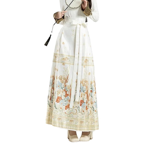 Elegant Traditional Chinese Style Floral Long Skirt