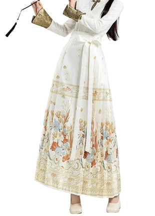 Versatile Women's Hanfu Inspired Floral Maxi Skirt