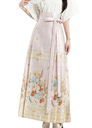Versatile Women's Hanfu Inspired Floral Maxi Skirt