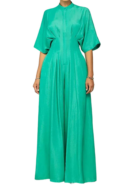 Versatile Women's Mint Green Wide-Leg Polyester Jumpsuit