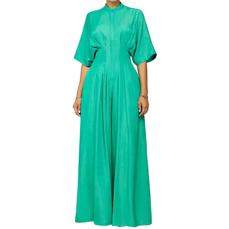 Versatile Women's Mint Green Wide-Leg Polyester Jumpsuit