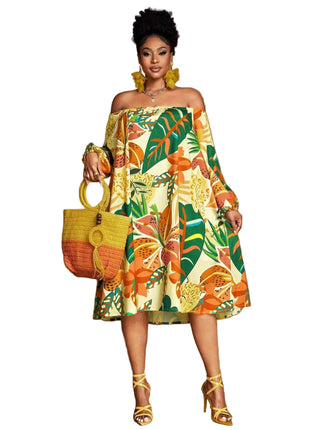 Women's Off-Shoulder Floral Loose-Fit Dress – Fresh, Feminine & Effortlessly Chic online shop blndl leaf