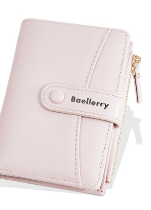 Women's PU leather wallet featuring stylish buckle detail and polyester lining.