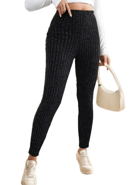 Women’s solid color patchwork casual tights with elegant design and full-length comfortable fit.