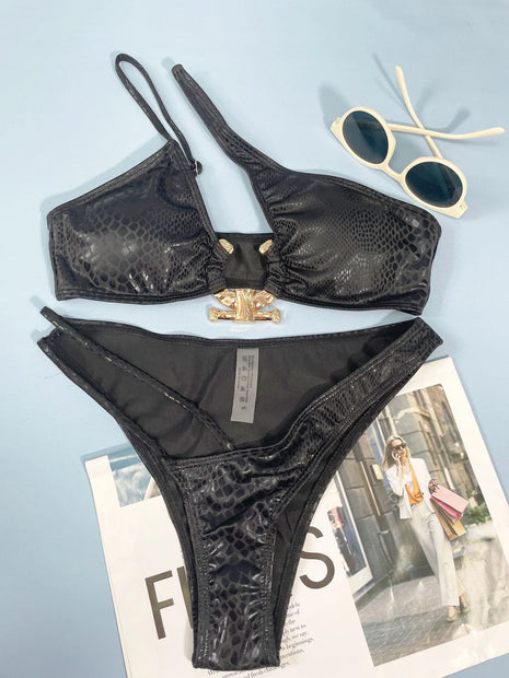 Conjunto de bikini de tres puntos con estampado para mujer