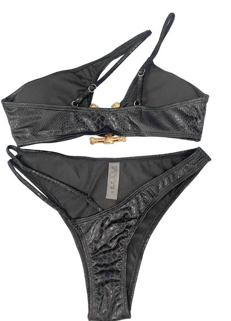 Women's Pattern Three-Point Bikini Set Black LNDL