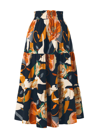 Elegant Women's Floral Polyester Midi Skirt