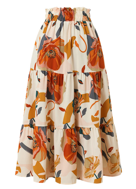 Versatile Women's Pleated Floral Midi Skirt for Casual and Office Wear