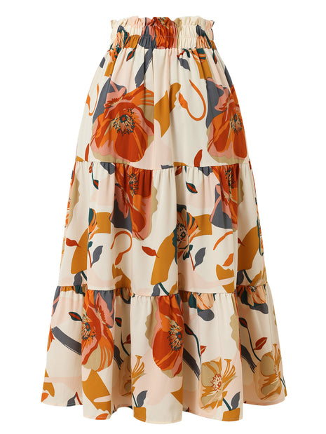 Versatile Women's Pleated Floral Midi Skirt for Casual and Office Wear