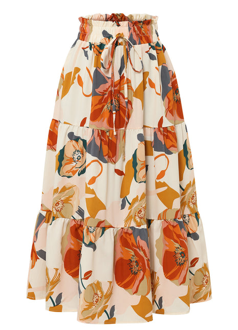 Versatile Women's Pleated Floral Midi Skirt for Casual and Office Wear