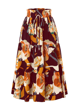Versatile Women's Pleated Floral Midi Skirt for Casual and Office Wear