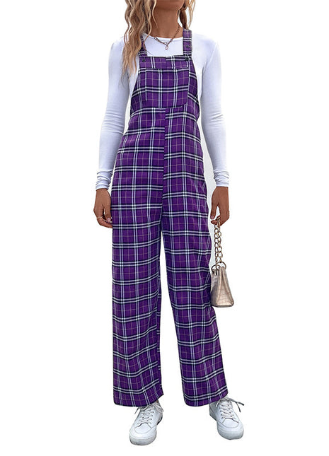 Versatile Women's Retro Plaid Suspender Long Jumpsuit