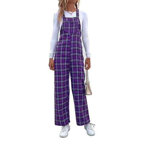 Versatile Women's Retro Plaid Suspender Long Jumpsuit