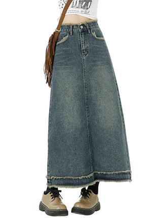 Women's Classic Retro Blue Maxi Jean Skirt