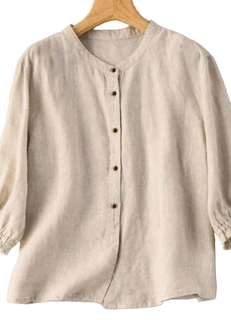 Women's Retro Half Sleeve Cotton Shirt | Loose Summer Button-Up Blouse blndl beige