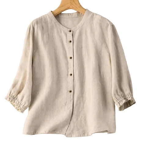 Women's Retro Half Sleeve Cotton Shirt | Loose Summer Button-Up Blouse blndl beige
