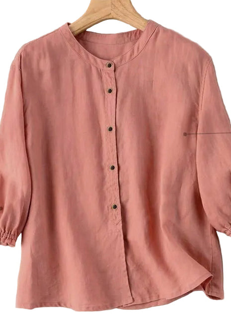 Women's Retro Half Sleeve Cotton Shirt | Loose Summer Button-Up Blouse blndl louts pink