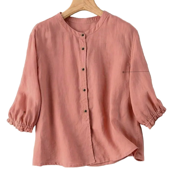 Women's Retro Half Sleeve Cotton Shirt | Loose Summer Button-Up Blouse blndl louts pink