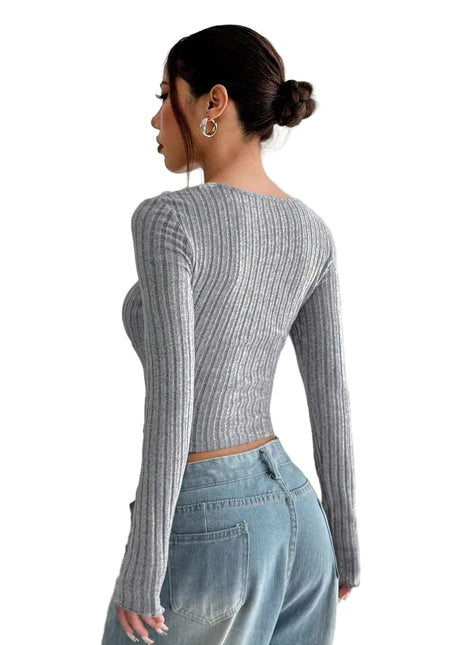 Women's Ribbed Long Sleeve Crop Top | Brushed Slim Fit T-Shirt blndl