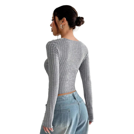 Women's Ribbed Long Sleeve Crop Top | Brushed Slim Fit T-Shirt blndl