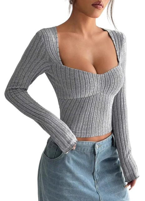 Women's Ribbed Long Sleeve Crop Top | Brushed Slim Fit T-Shirt blndl top