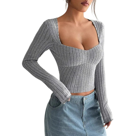 Women's Ribbed Long Sleeve Crop Top | Brushed Slim Fit T-Shirt blndl top