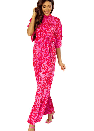 Stylish Rose Red Animal Print Jumpsuit for Vacation and Parties