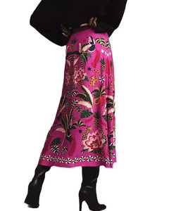 Elegant Rose Red Vintage Tropical Polyester Skirt