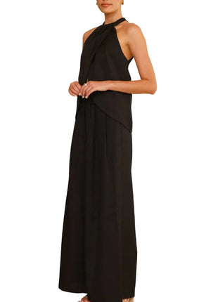 Versatile Women's Round Neck Top and Wide Leg Trousers Set