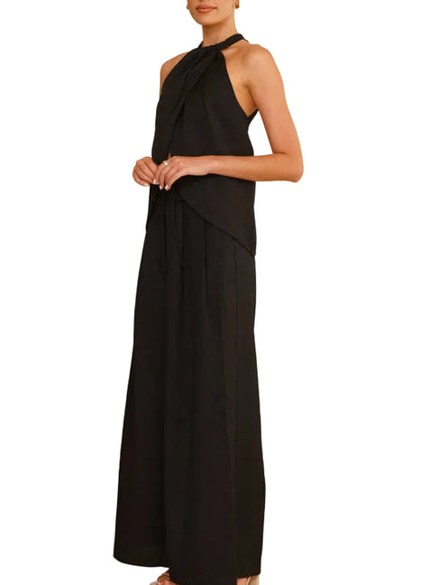 Versatile Women's Round Neck Top and Wide Leg Trousers Set