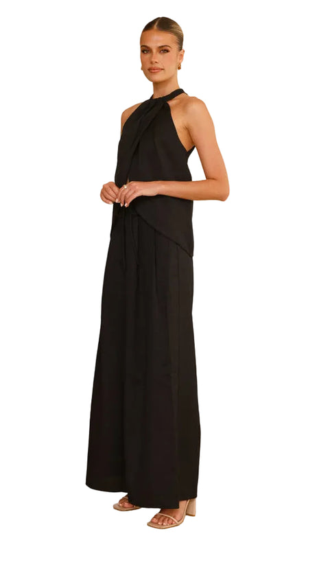 Versatile Women's Round Neck Top and Wide Leg Trousers Set