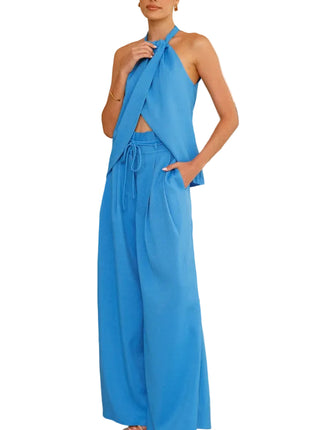 Women's Temperament Commute Two-Piece Pants Blue Suit