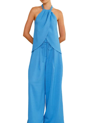 Wide Leg Pants and Matching Top Set in Blue