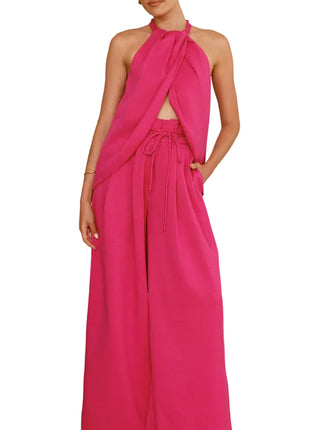 Wide Leg Pants and Matching Top Set in rose red