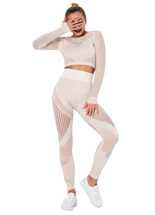 Women's Seamless Knitted Yoga Suit Set in Tan Brown