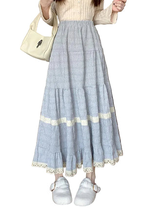 Elegant Flowing Maxi Skirt with Lace Details
