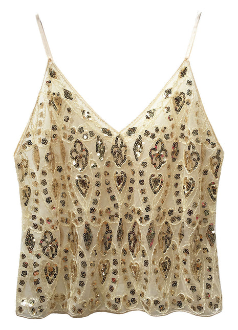 Women's Sequin Embroidered Cami Top | Sparkly Sleeveless Party Vest apricot gold