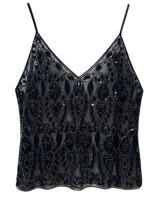 Women's Sequin Embroidered Cami Top | Sparkly Sleeveless Party Vest black blndl