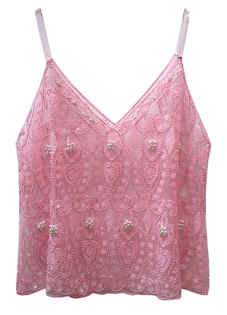 Women's Sequin Embroidered Cami Top | Sparkly Sleeveless Party Vest pink