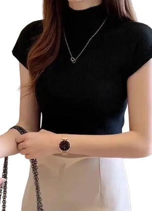 Women's Short Sleeve Slim Fit Inner Top | Stretch Basic T-Shirt black