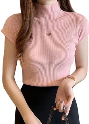 Women's Short Sleeve Slim Fit Inner Top | Stretch Basic T-Shirt blue pink